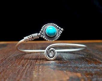 Adjustable Silver Turquoise Bracelet Swirl Festival Boho Jewelry