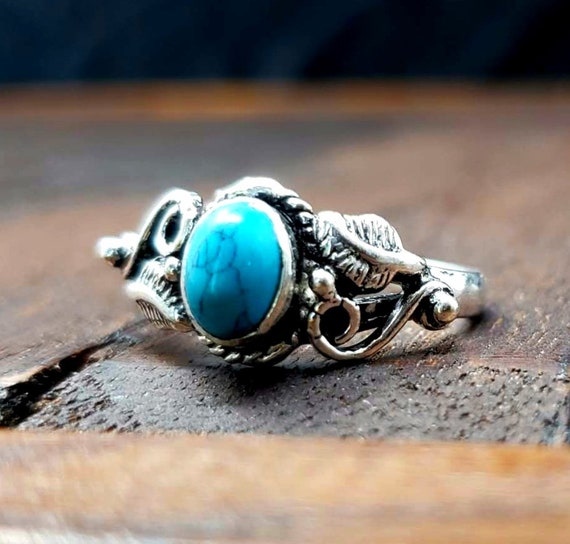 Adjustable Silver Turquoise Vine Ring - image 1