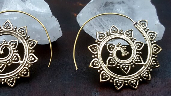Moroccan Style Gold Earrings Artisan Tribal Boho Ethnic Bohemian Mandala