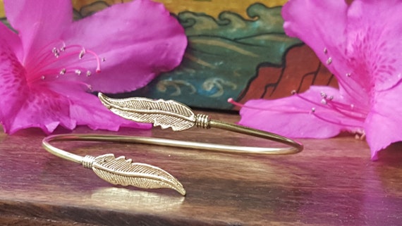Simple Gold Feather Bangle Bracelet - image 1