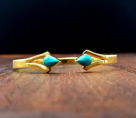Simple Gold Turquoise Dagger Bangle Bracelet Fest… - image 2