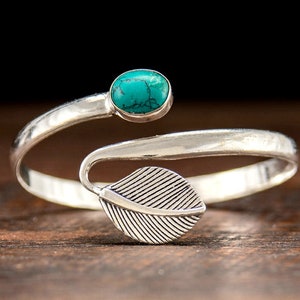 Turquoise Silver Leaf Bangle Bracelet