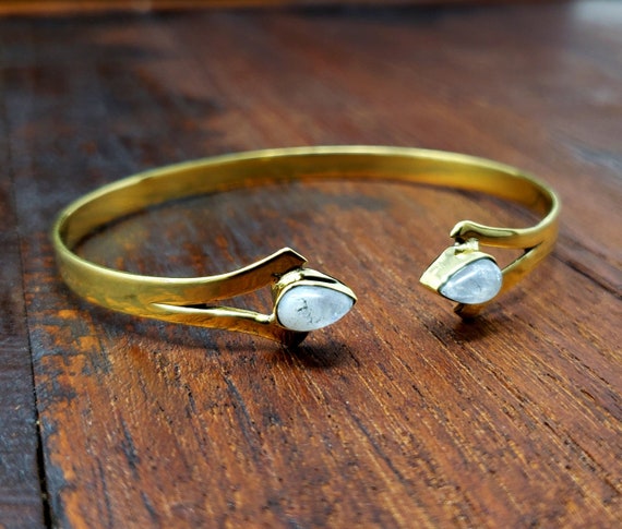 Simple Gold Moonstone Dagger Bangle Bracelet Fest… - image 3