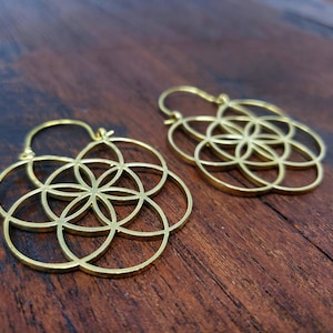 Gold Seed of Life Sacred Geometry Hoop Earrings