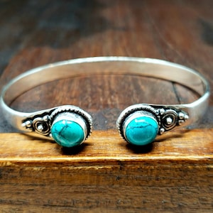 Silver Turquoise Temple Bangle Bracelet Festival Boho Bohemian Festival Jewelry