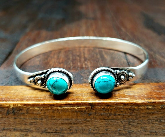 Silver Turquoise Temple Bangle Bracelet Festival Boho Bohemian Festival Jewelry Etsy