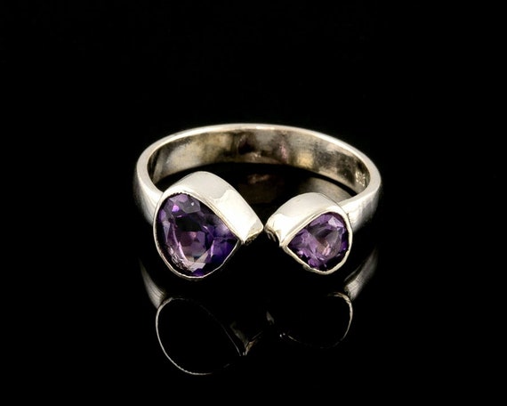 Sterling Silver Amethyst Teardrop Adjustable Ring - image 1