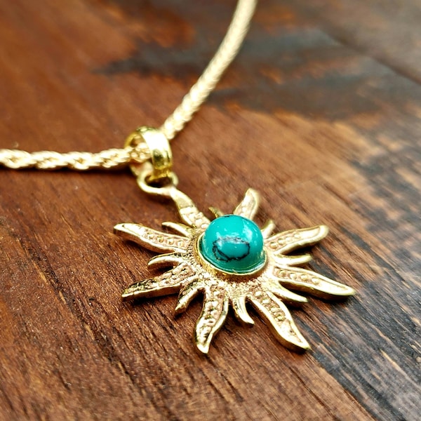 Simple Turquoise Gold Sun Necklace