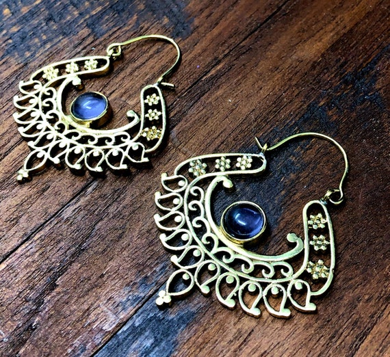 Gold Amethyst Bohemian Earrings - image 1