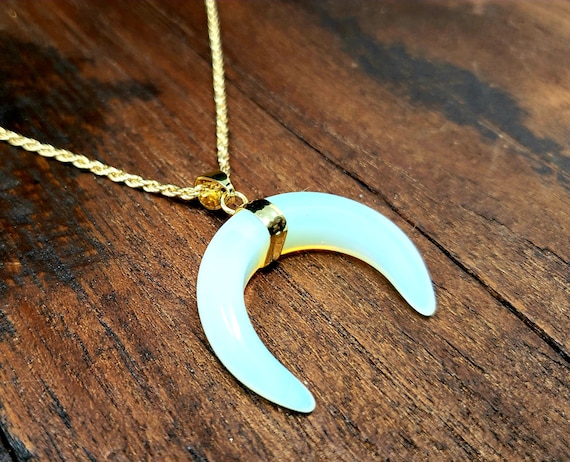 Gold Opalite Horn Pendant Necklace - image 1