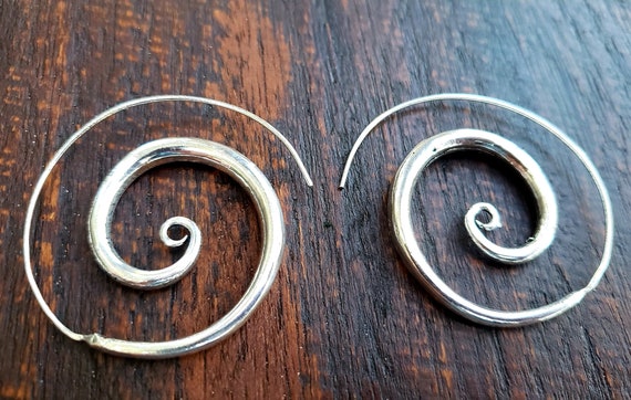 Simple Silver Threader Spiral Earrings - image 2
