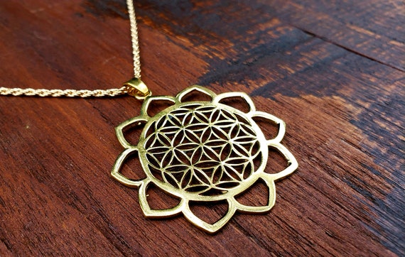 Gold Lotus Flower of Life Sacred Geometry Pendant Necklace - Etsy 日本