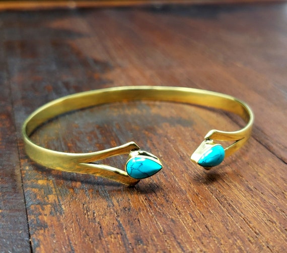 Simple Gold Turquoise Dagger Bangle Bracelet Fest… - image 4