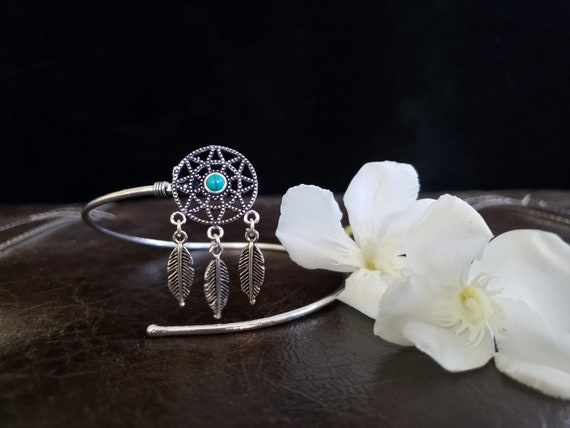 Silver Turquoise Dream Catcher Arm Band Upper Arm… - image 3