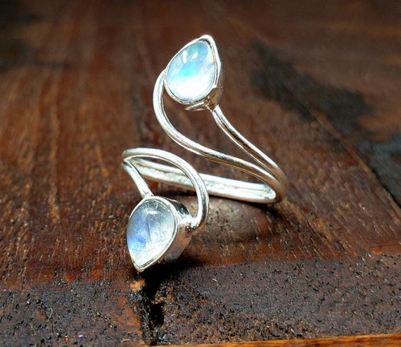 Silver Moonstone Vortex Ring Adjustable Tribal Cr… - image 1