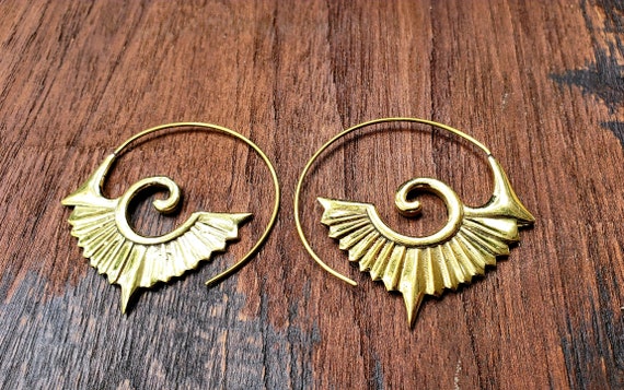 Gold Sacred Geometry Threader Hoop Earrings - image 1