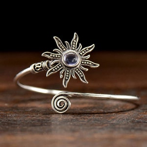 Amethyst Sun Adjustable Silver Bangle Bracelet