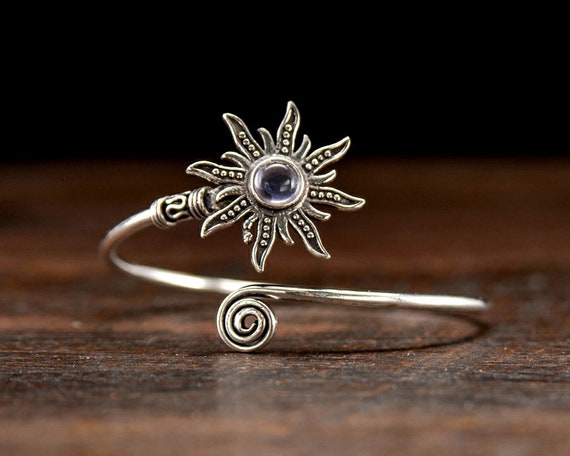 Amethyst Sun Adjustable Silver Bangle Bracelet - image 1