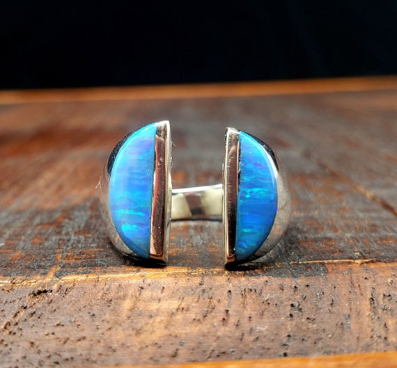 Sterling Silver Blue Opal Adjustable Statement Ri… - image 2