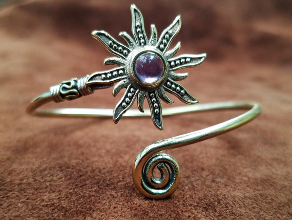 Amethyst Sun Adjustable Silver Bangle Bracelet - image 2