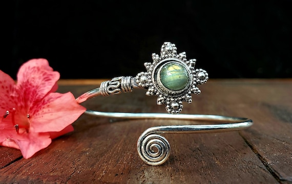 Silver Labradorite Star Adjustable Bangle Bracelet - image 1