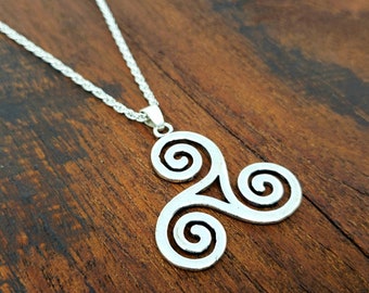 Silver Celtic Triskelion Pendant Triple Archimedean Spiral Sacred Geometry