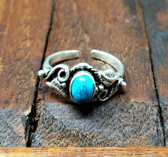 Adjustable Silver Turquoise Vine Ring - image 4