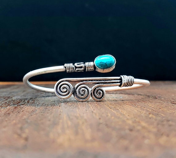 Silver Turquoise Sky Bracelet Boho Jewelry Bangle - image 1