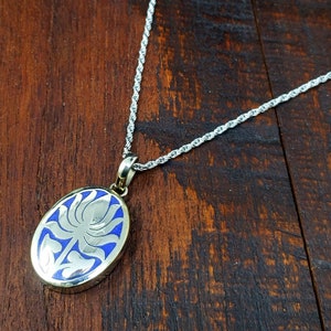 Tibetan Blue Lapis Lotus Flower Pendant Necklace