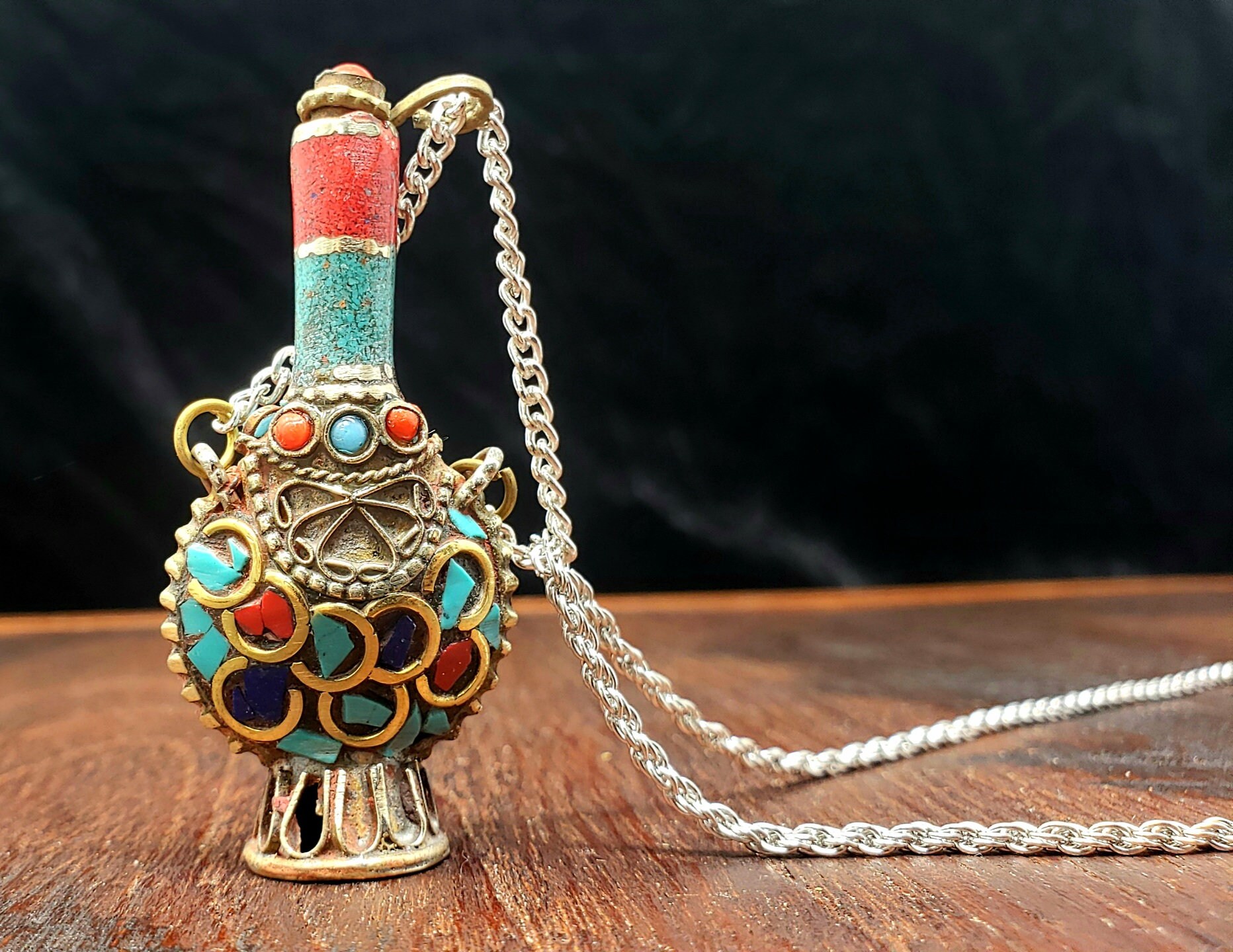 Gemstone perfume bottle necklace clearance