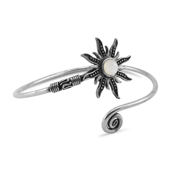 Moonstone Sun Adjustable Silver Bangle Bracelet -… - image 4