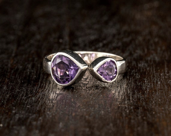 Sterling Silver Amethyst Teardrop Adjustable Ring - image 2