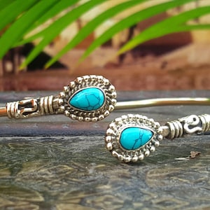 Simple Brass Turquoise Bangle Bracelet Festival Boho Jewelry Bangle