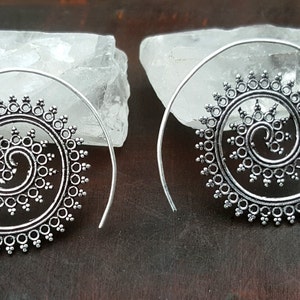 Tribal Swirl Ethnic Silver Festival Earrings