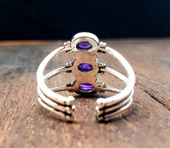 Silver Amethyst Trinity Ring  Bohemian Gypsy Jewe… - image 4