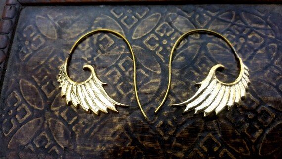 Gold Wing Earrings - Bohemian Brass Jewelry - image 3