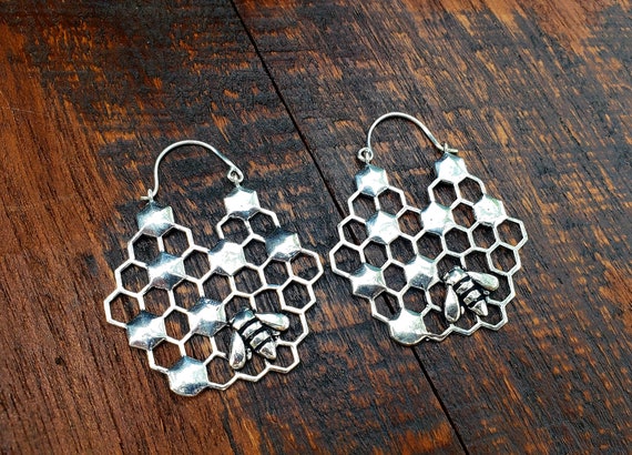 Silver Beehive Sacred Geometry Earrings - image 1