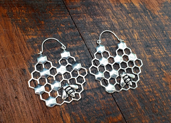 Silver Beehive Sacred Geometry Earrings
