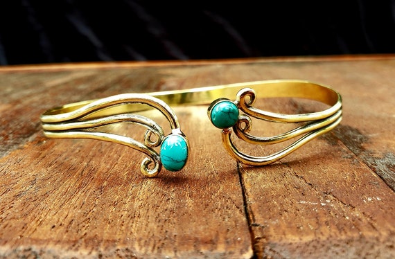 Gold Turquoise Swirl Arm Cuff Arm Band