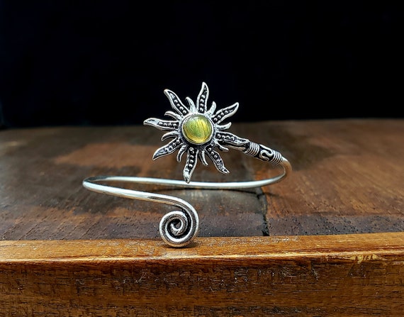 Labradorite Sun Adjustable Silver Bangle Bracelet… - image 1
