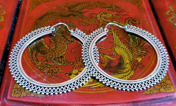 Large Statement Silver Hoop Earrings - image 1