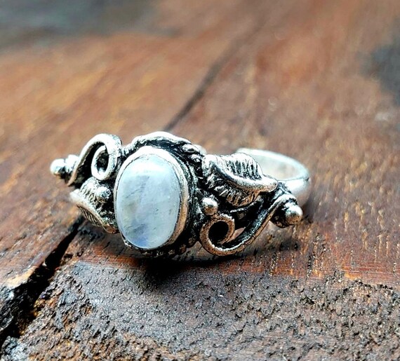 Adjustable Silver Moonstone Vine Ring - image 3