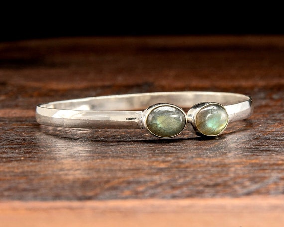 Simple Silver Labradorite Bangle Bracelet - image 1