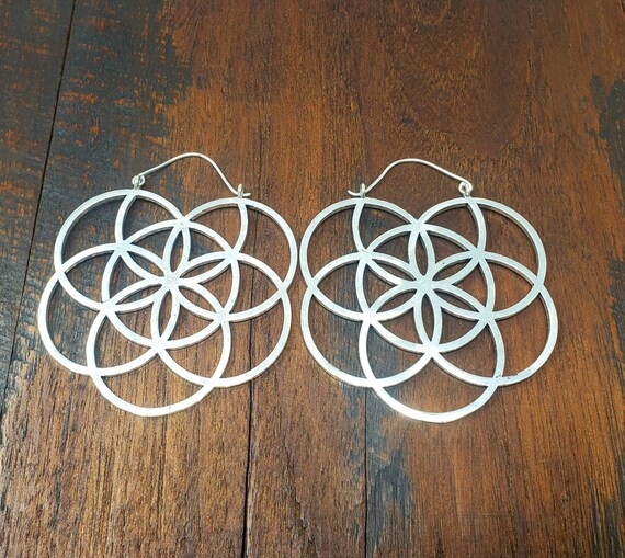 Silver Seed of Life Sacred Geometry Statement Ear… - image 2