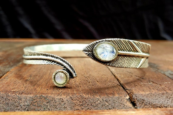 Silver Moonstone Feather Adjustable Arm cuff - image 3