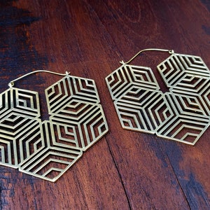 Gold Heilige Geometrie Statement Hoop Ohrringe