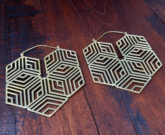 Gold Sacred Geometry Statement Hoop Earrings