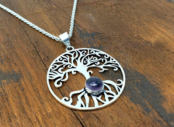 Silver Amethyst Tree of life Sacred Geometry Pend… - image 2