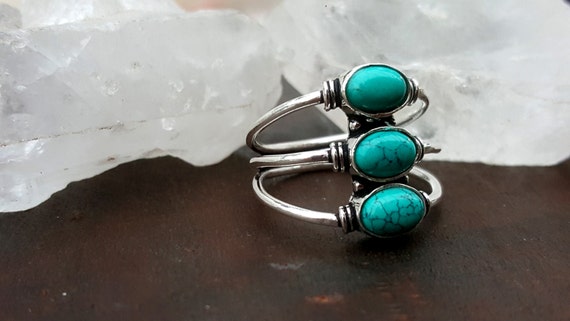 Adjustable Turquoise Trinity Silver Ring - image 1