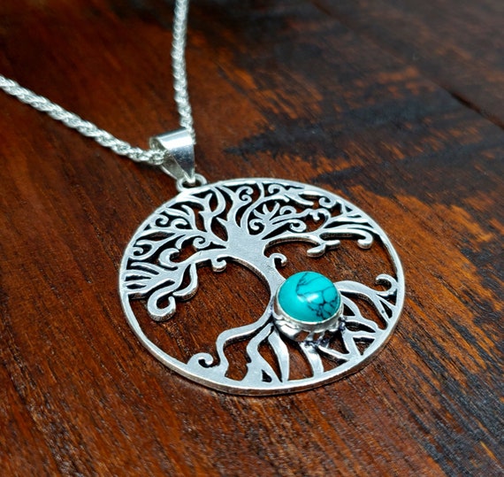 Silver Turquoise Tree of life Sacred Geometry Pen… - image 3